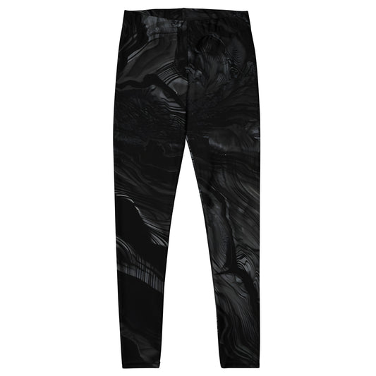 Obsidian crystal all-over print gym leggings in black volcanic-glass texture