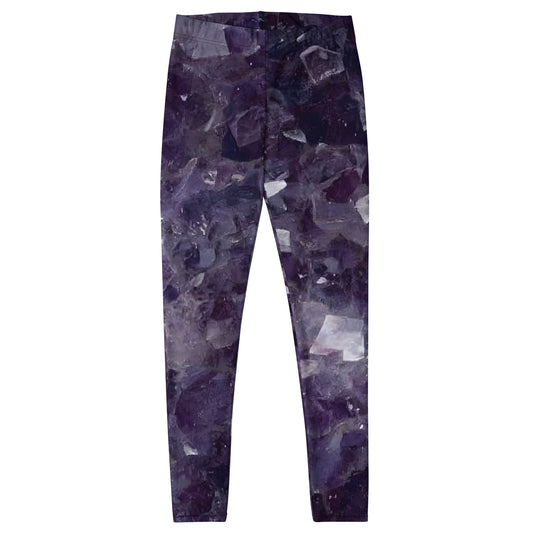 Amethyst crystal all-over print gym leggings in purple quartz texture
