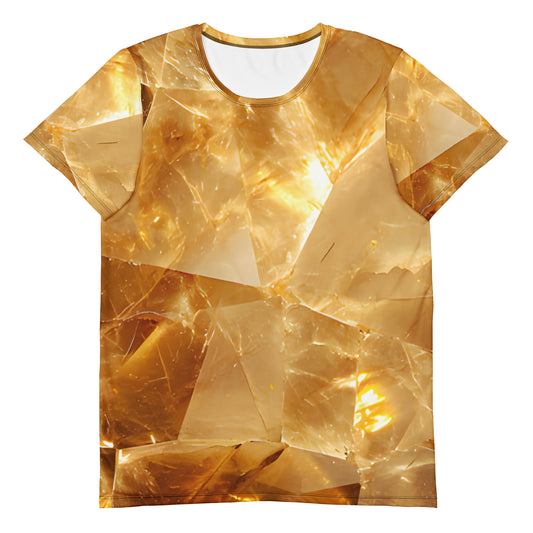 Men's citrine crystal all-over print athletic tee in golden quartz texture