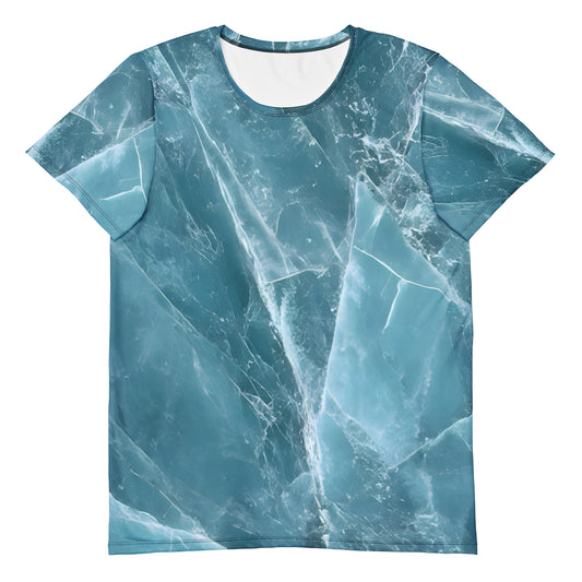Men's aquamarine crystal all-over print athletic tee in pale blue beryl texture