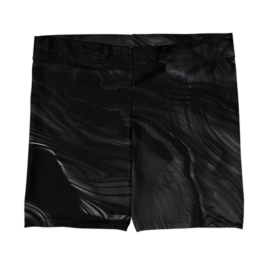 Obsidian crystal all-over print tight-fit gym shorts in black volcanic-glass texture