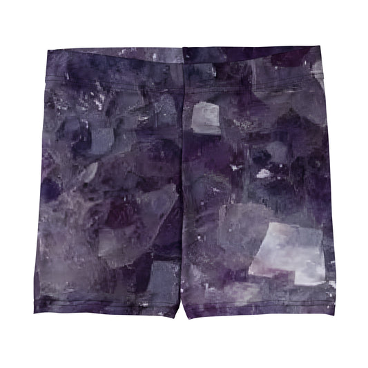 Amethyst crystal all-over print tight-fit gym shorts in purple quartz texture