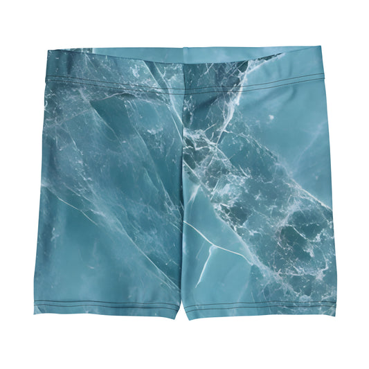 Aquamarine crystal all-over print tight-fit gym shorts in pale blue beryl texture