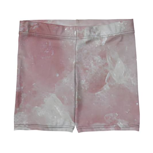 Rose quartz crystal all-over print tight-fit gym shorts in soft pink quartz texture