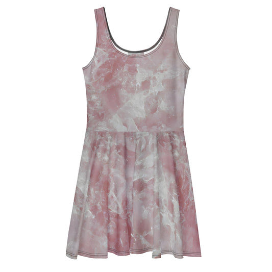 Rose quartz crystal all-over print flared skater dress in soft pink quartz texture
