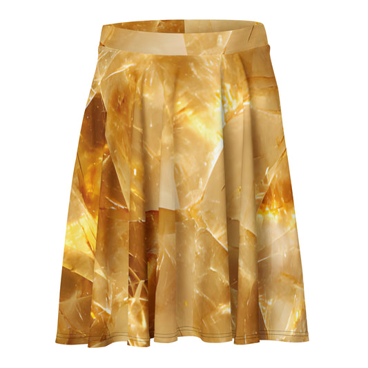 Citrine crystal all-over print flared skater skirt in golden quartz texture