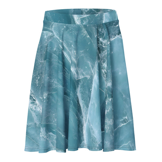Aquamarine crystal all-over print flared skater skirt in pale blue beryl texture