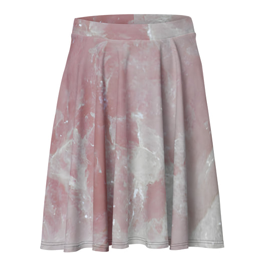 Rose quartz crystal all-over print flared skater skirt in soft pink quartz texture