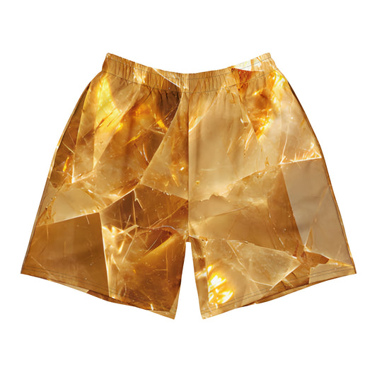 Citrine crystal all-over print long athletic shorts in golden quartz texture