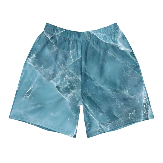 Aquamarine crystal all-over print long athletic shorts in pale blue beryl texture