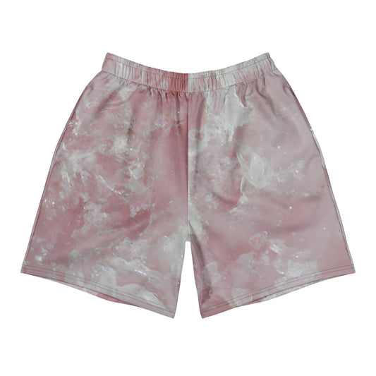 Rose quartz crystal all-over print long athletic shorts in soft pink quartz texture