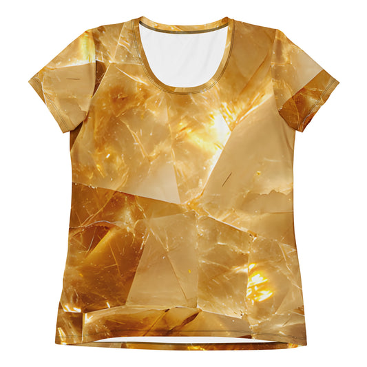 Women's citrine crystal all-over print athletic tee in golden quartz texture