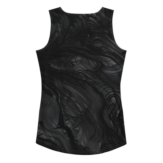 Obsidian crystal all-over print fitted tank top in black volcanic-glass texture