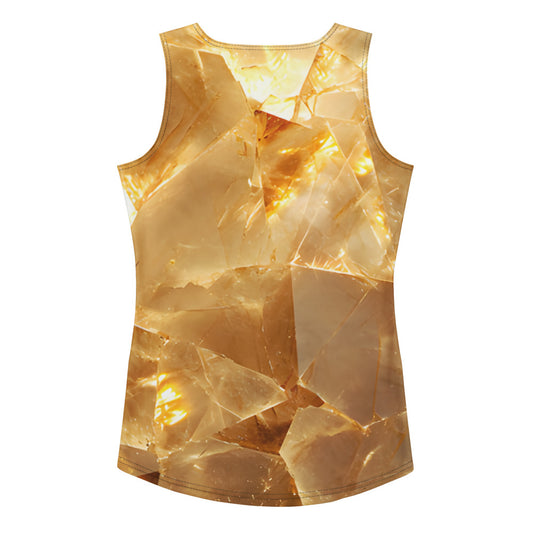 Citrine crystal all-over print fitted tank top in golden quartz texture