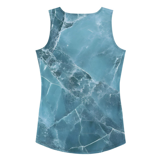 Aquamarine crystal all-over print fitted tank top in pale blue beryl texture